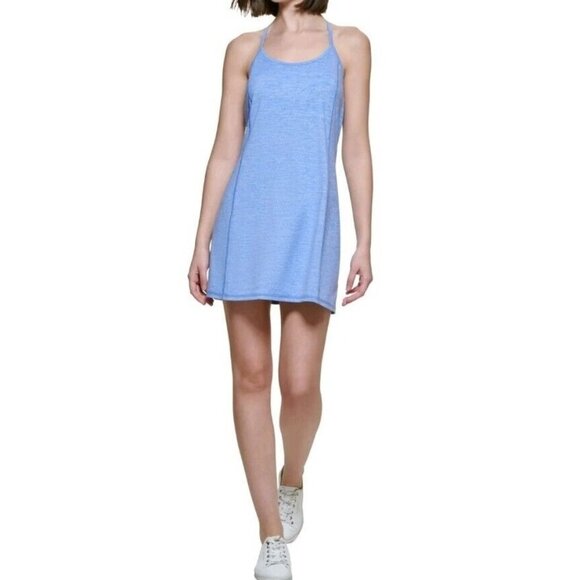 NEW Calvin Klein Womens Performance Exercise Dress XL Blue Racerback Shelf Bra - Picture 1 of 15